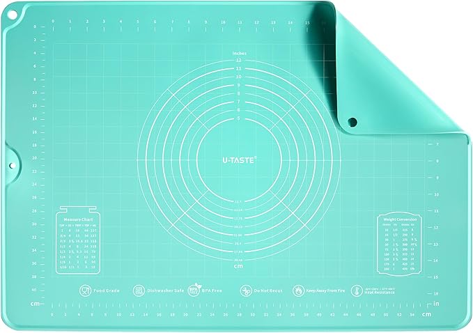 U-Taste Silicone Pastry Mat, Dough Rolling Baking Sheet, 28"x20", Aqua Sky