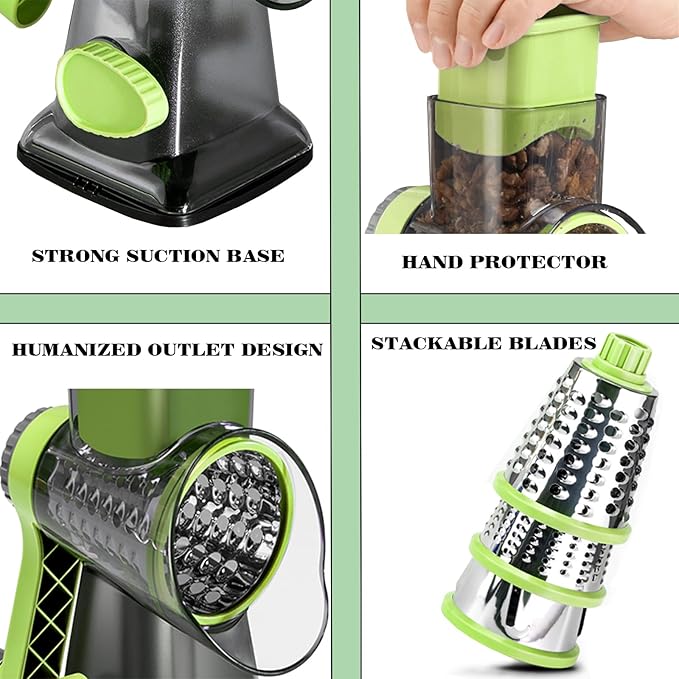 Eleko Meyar Cheese Grater with Handle, Multifunctional Manual Rotary Cheese Grater - Cheese Shredder Easily Chop Carrots, Potatoes, Vegetables and Fruits and Easy to Clean