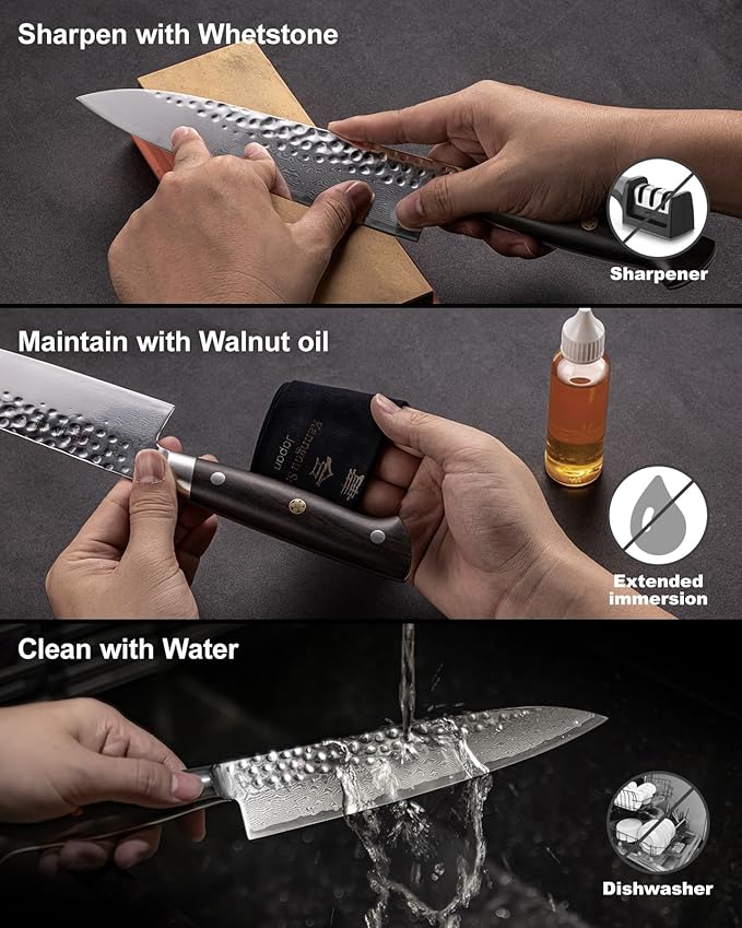 kanngou Japanese Chef Knife Kitchen Knife with 67 Layers Damascus Steel AUS-10 Core, Professional Damascus Knife with Full-Tang Ebony Wood Handle and Premium Gift Box (8.27 Inch Gyuto Chef Knife)