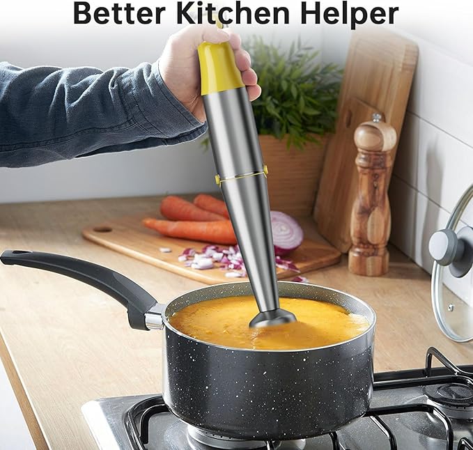 Turelar Immersion Blender Handheld Corded Hand Blenders Set 1100W, Trigger Variable Speed 5 in 1 Stick Emulsifier with Chopper, Whisk and Frother for Soup, Baby Food and Smoothies, Yellow