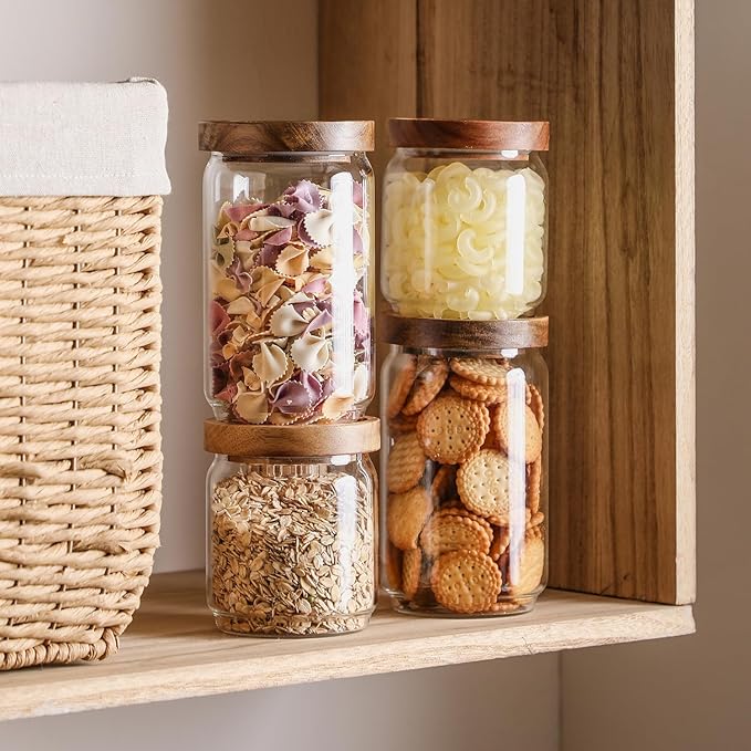 Homtop Glass Storage Jars with Wood Lids 25 Oz