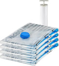 Amazon Basics Vacuum Compression Space Saving Storage Bags with Hand Pump for Clothes Packing, Ideal for Blankets, X-Jumbo Pack of 4