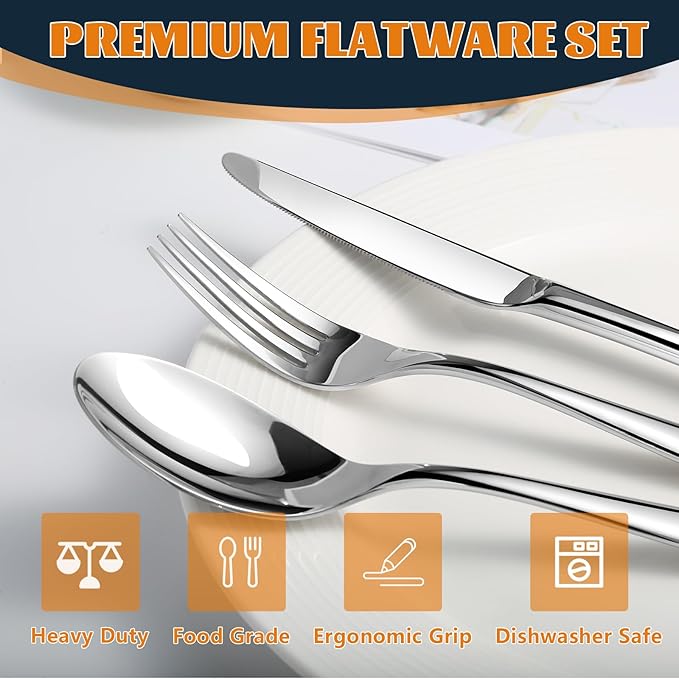 Silverware Set for 6, Heavy Duty Stainless Steel Silverware Set,30 Piece