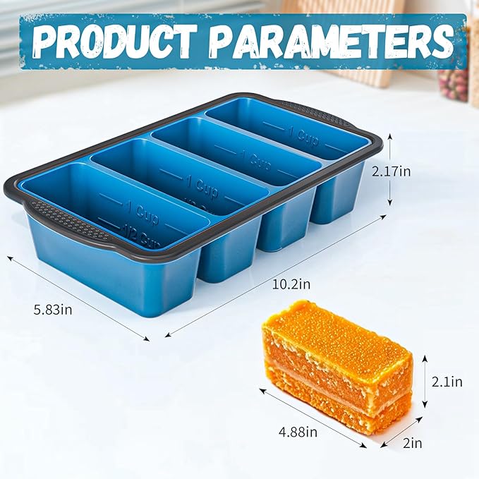 GORCI Silicone Freezer Tray With Lid, 8 Large 1 Cup Soup Freezer Molds, Soup Freezer Container for Meal Prepping, Large Ice Cube Tray， Perfect for Storing Leftovers, Sauces, Lasagna, 2-Pack