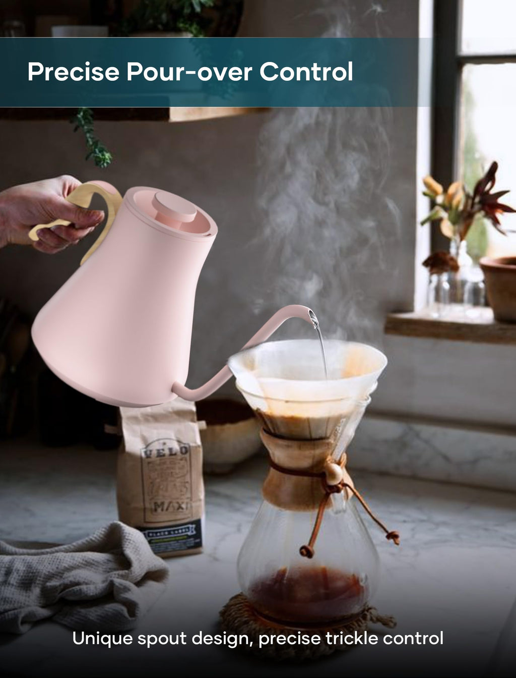 INTASTING Gooseneck Electric Kettle with ±1℉ Temperature Control 0.9 Liter