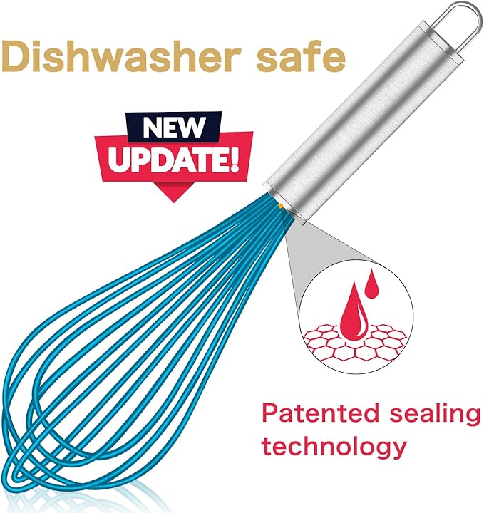 OYV Whisk,Sturdy Stainless Steel Wires Coated in Professional Silicone,3 Pack Whisks for Cooking,Mini Whisk,Colored Balloon Egg Beater for Blending,Whisking,Beating,Stirring,Cooking,Baking (Multi)