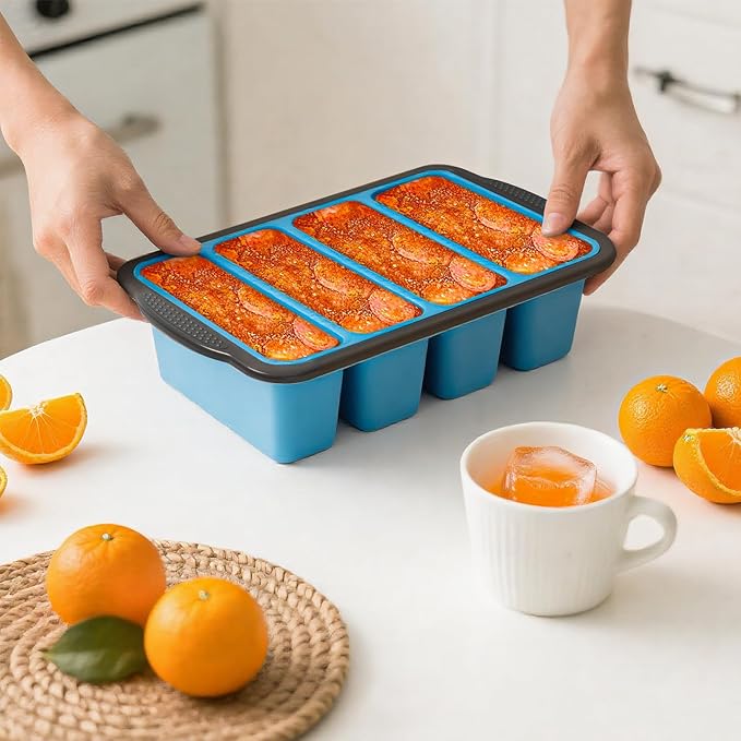 GORCI Silicone Freezer Tray With Lid, 8 Large 1 Cup Soup Freezer Molds, Soup Freezer Container for Meal Prepping, Large Ice Cube Tray， Perfect for Storing Leftovers, Sauces, Lasagna, 2-Pack