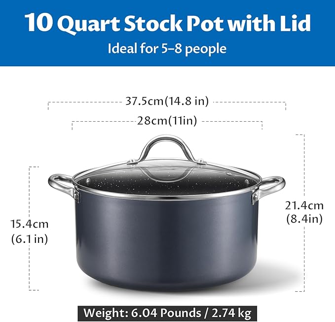 BEZIA 10 Quart Nonstick Stock Pot with Lid, Large Induction Cooking Pot