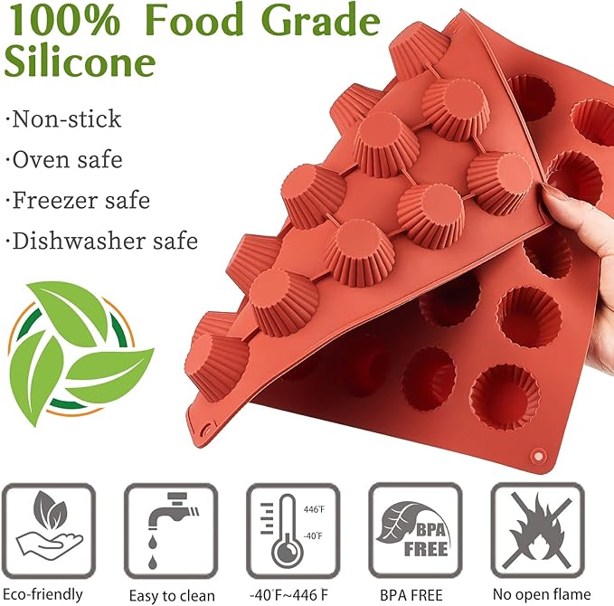 JOERSH Mini Peanut Butter Cup Silicone Mold, 30-Cavity