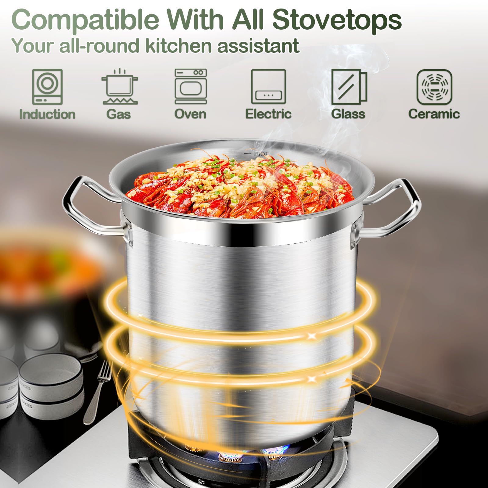 Large Stock Pot-35QT Stainless Steel Stockpot with Lid, Cooking Soup Stew Canning Cooking Pots, Cookware Sauce Pot Heavy Duty Tri-Ply Bottom Commercial Grade Stock Pot & Stockpots for Boiling