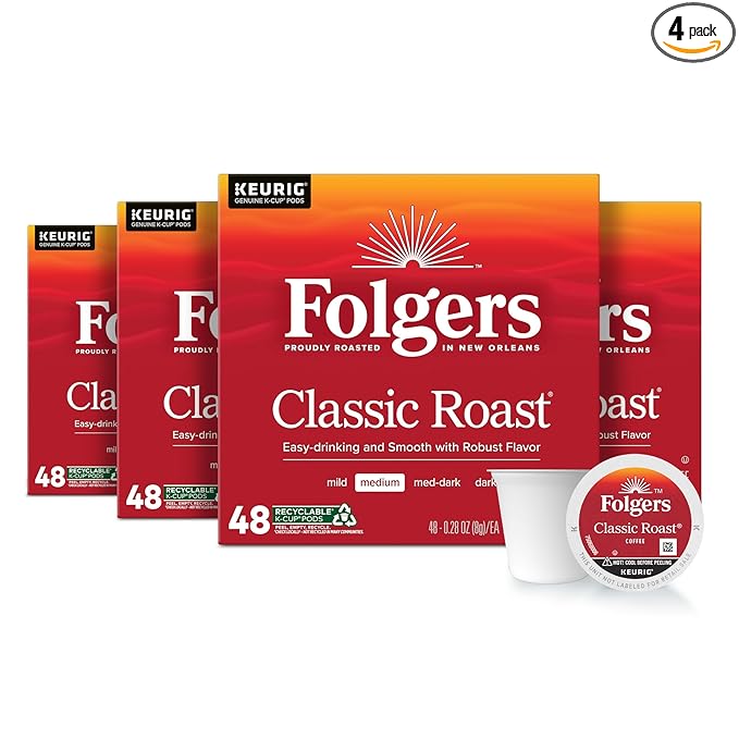 Folgers Classic Roast Coffee, Medium Roast, Keurig K-Cup Pods, 192 Count