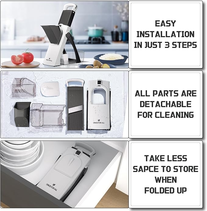 ONCE FOR ALL Safe Mandoline Slicer Plus, Bigger Size, Potato Slicer, Black