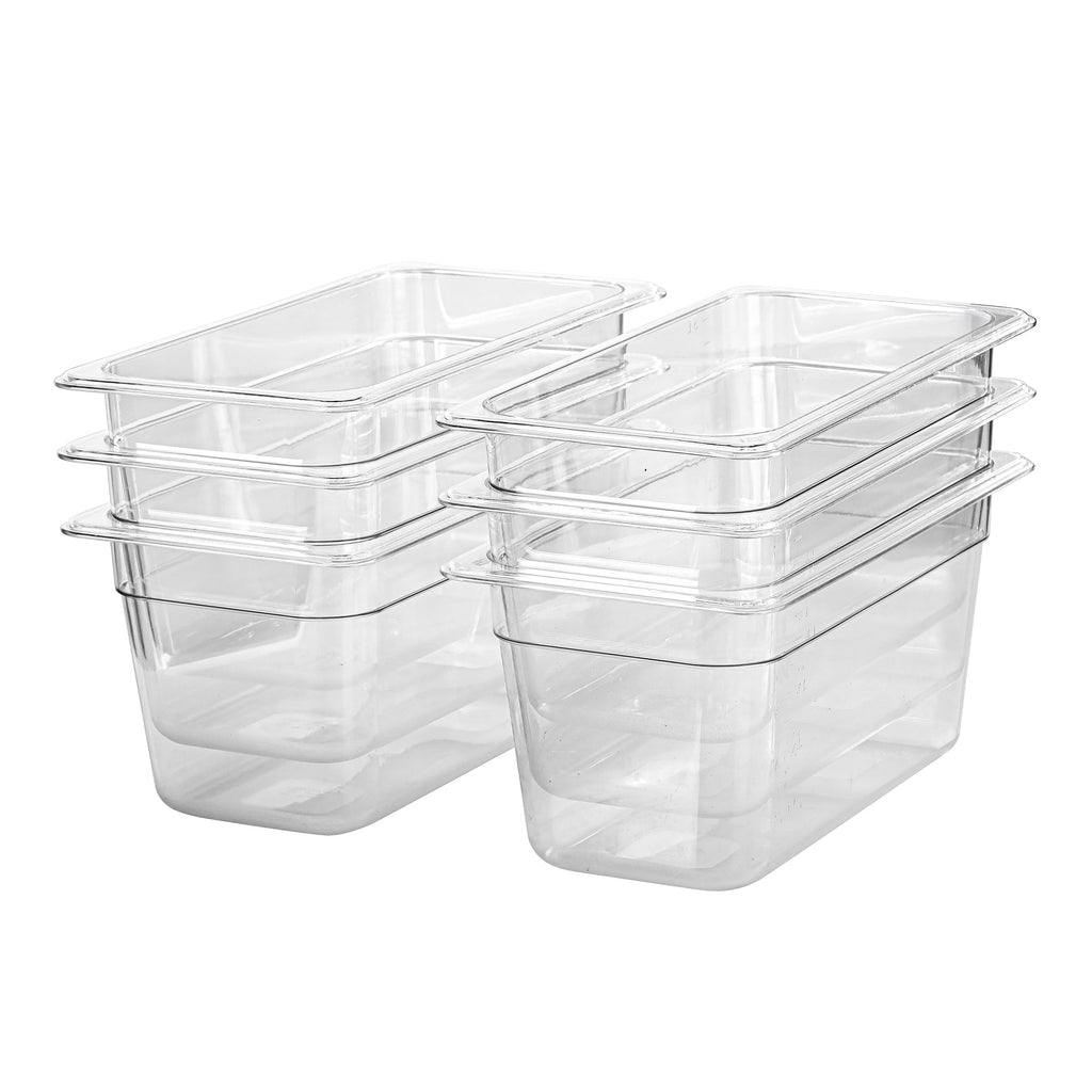 EGGKITPO 1/3 Size Food Containers 6 Pack 6 Inch Deep Pan Clear BPA free Polycarbonate Stackable Commercial Hotel Pan for Food Serving Freezer Safe
