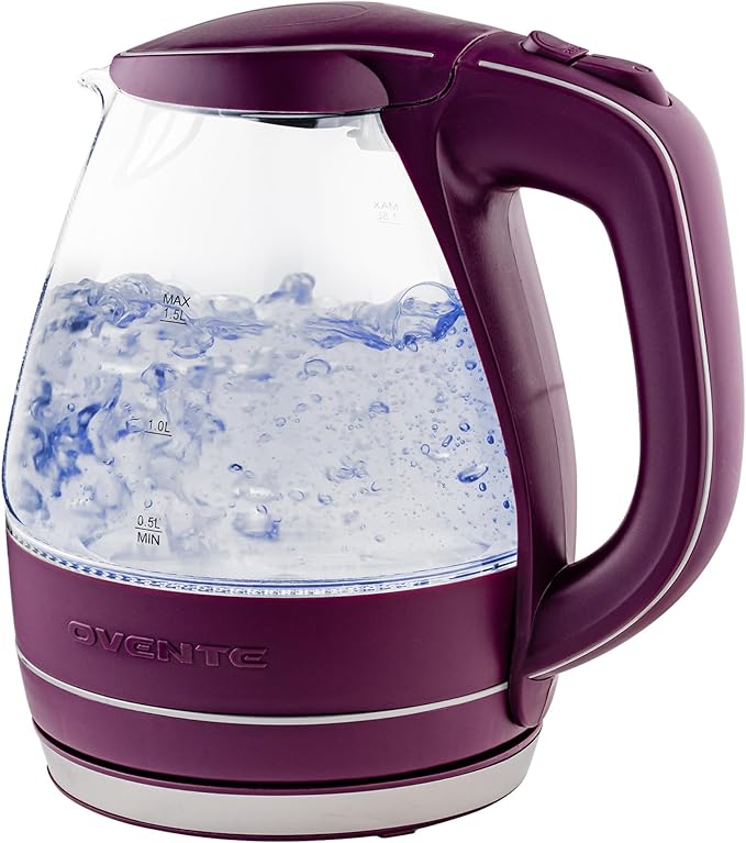 OVENTE 1.5L Glass Electric Kettle Water Boiler, Purple KG83P