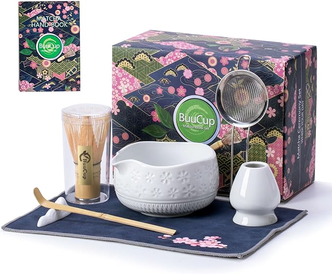 Buucup Matcha Whisk Set, Ceramic Kit with Bowl & Bamboo Accessories