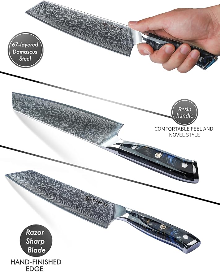 SANMUZUO 8.5 inch Kiritsuke Kitchen Chef Knife - 67 Layers Damascus Steel & Resin Handle - Xuan Series(Starry Black)