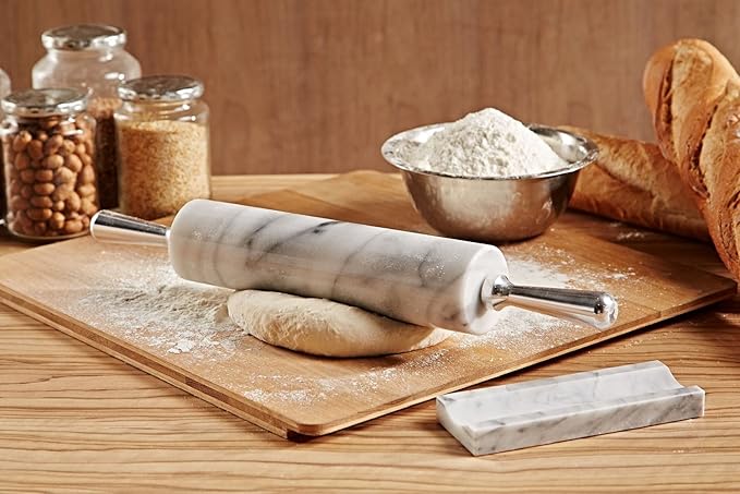 JEmarble Rolling Pin/Aluminum Handles 18 inch(Black)(Premium Quality) Polished Surface 18-inch(10"Barrel) Genuine Stone Non-stick Save Effort Easy to Clean