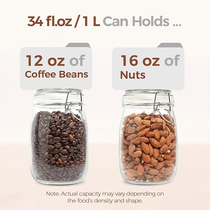 ComSaf Round Glass Jars with Airtight Lids 34 oz 3 Pack Apothecary Coffee
