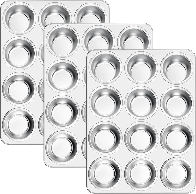 E-far Muffin Pan 12-Cup, 3-Pack Stainless Steel Cupcake Pan for Oven