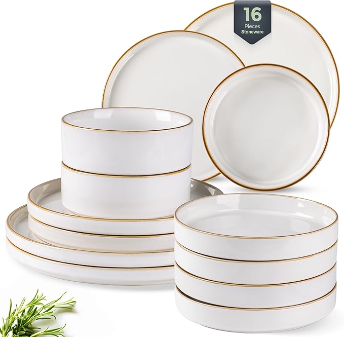 GBHOME Dinnerware Sets for 4, 16 Pieces Ceramic Plates and Bowls Set
