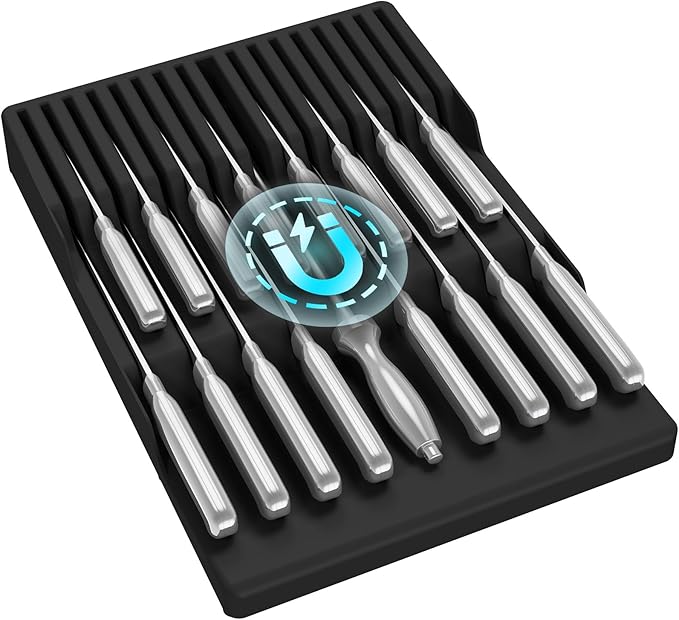 Lifewit Magnetic Drawer Knife Organizers Insert Pastic for 16 Knives, Black