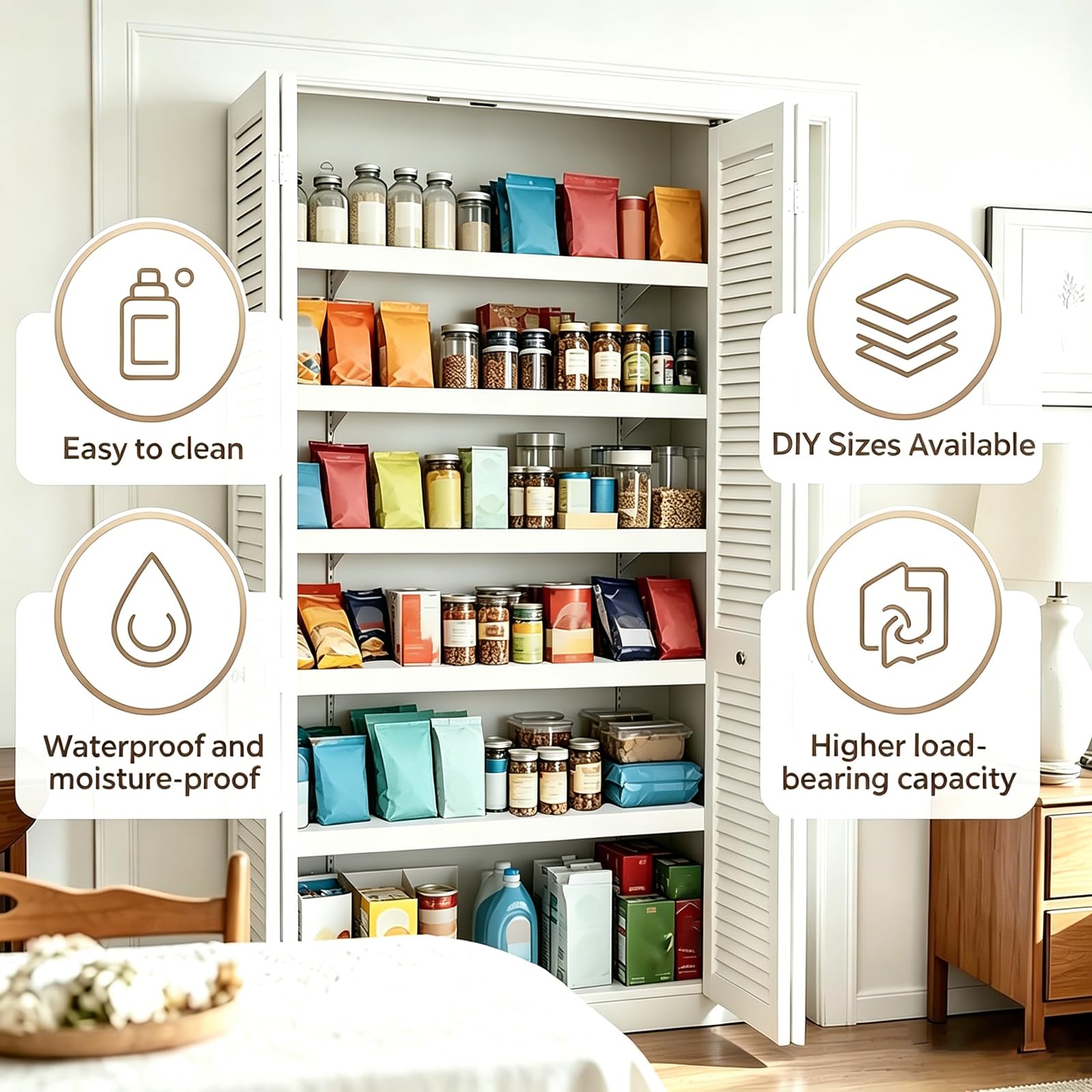 5 PCS Wire Shelf Covers PVC 24x16x3 inch for Pantry (Light Luxury White)