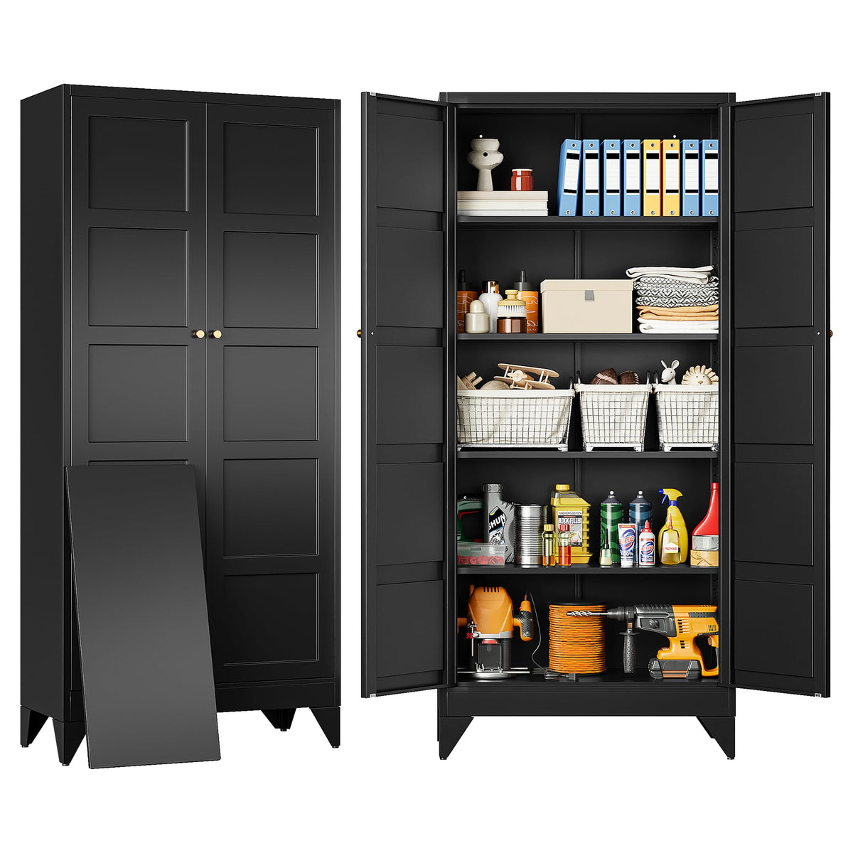 SISESOL 71" Tall Pantry Cabinet with 2 Doors and 5 Shelves,Kitchen Pantry Storage Cabinets,White Metal Storage Cabinet,Wide Deep Food Cupboard for Home,Kitchen,Dining/Living Room