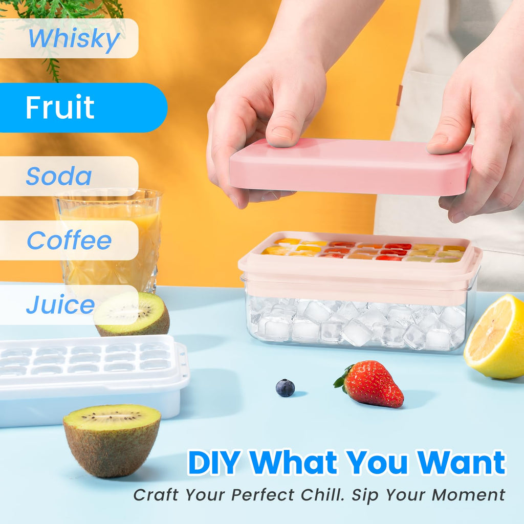 PHINOX Ice Cube Tray with Lid and Bin, Easy Release 84 Cubes for Freezer