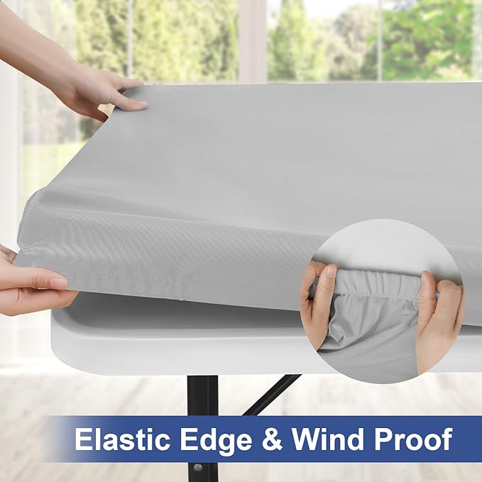 homing Rectangle Table Cloth Cover, Water-Resistant Polyester Elastic Fitted Tablecloth, Fits for 6 Foot Folding Tables, Washable Table Protector for Picnic, Camping, Outdoor (Light Grey, 30" x 72")