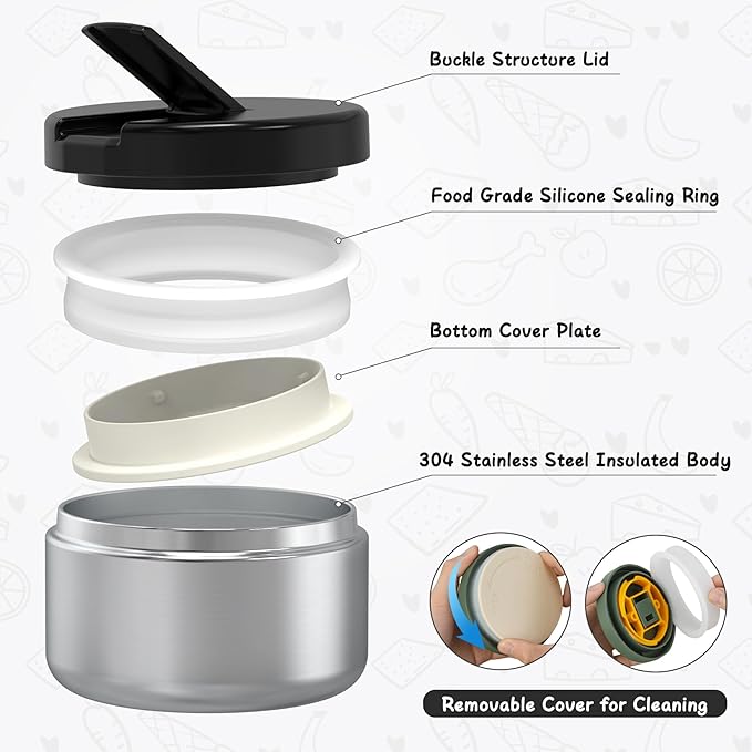 LOHASOK Bento Lunch Box for Kids with 8oz Soup Thermo, Black