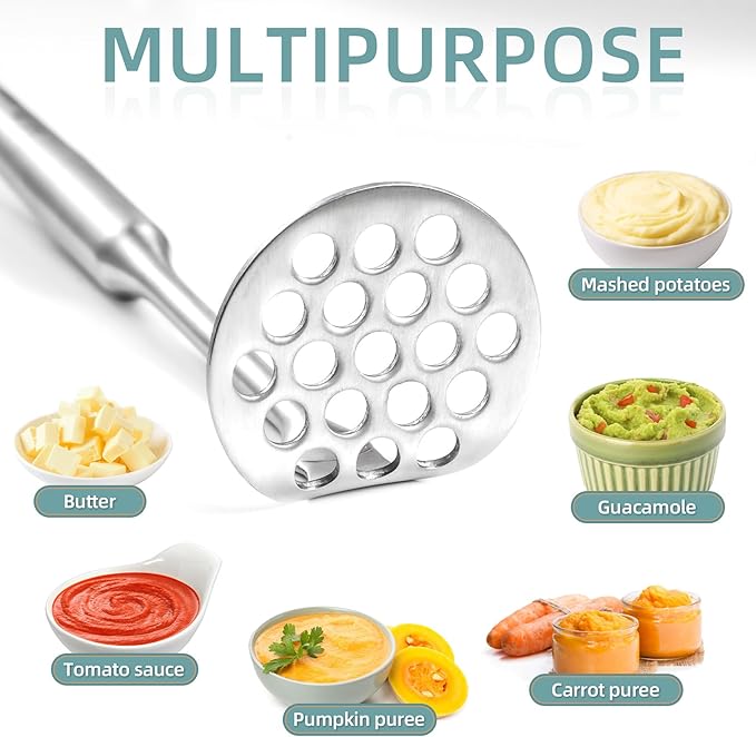 Small Potato Masher - Stainless Steel Mini Avocado Masher for Avocado, Potatoes, Beans, Meat, Vegetables, Dishwasher Safe