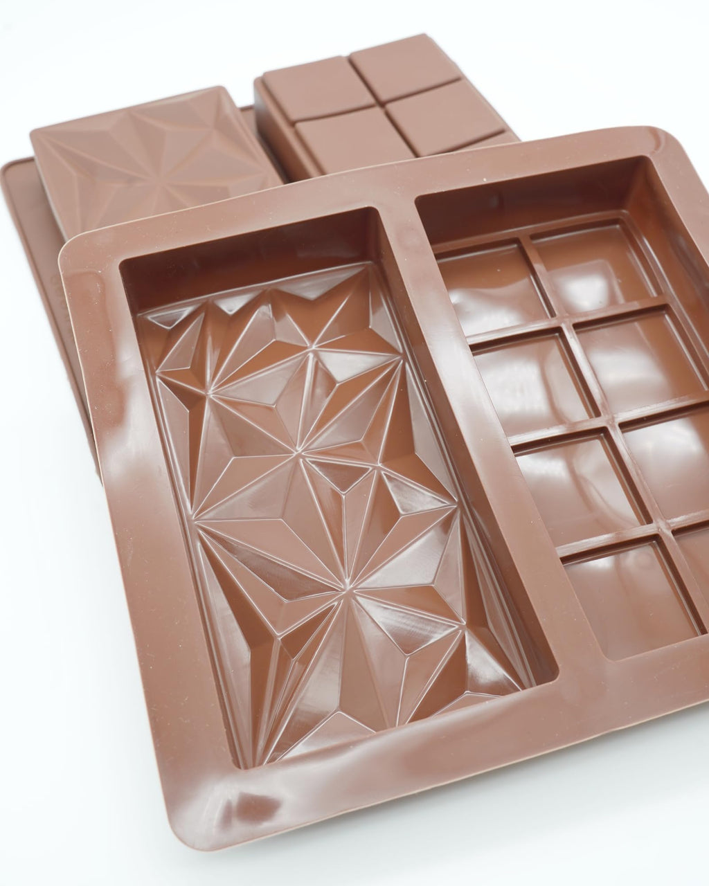 Silicone Chocolate Bar Mold, 1 Inch Deep, Large Candy Mould for Stuffed Bars and Fillings, 2 Pcs (brown02)