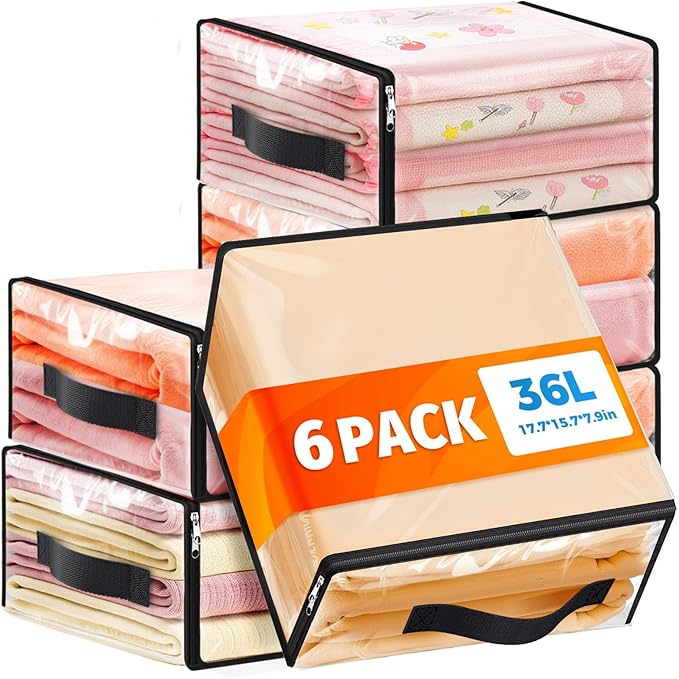 SpaceWhisper Clear Sheet Storage Bags, 6 Pack, 17.7 x 15.7 x 7.9 in