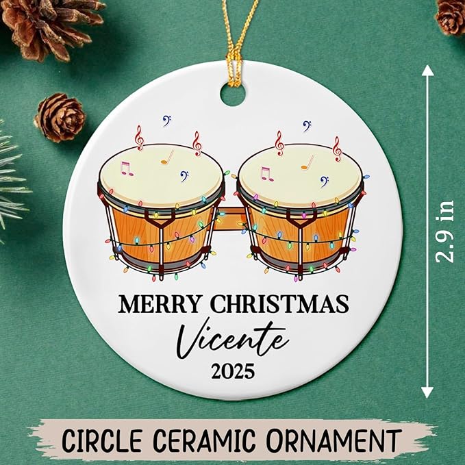Awesome Bongo Drum Ceramic Ornament Gift for Women Men Dad Mom Brother Sister, Customized Text Year Name Instrument Player Christmas Ornament 2026, Personalized Bongo Drum Ceramic Christmas Ornaments