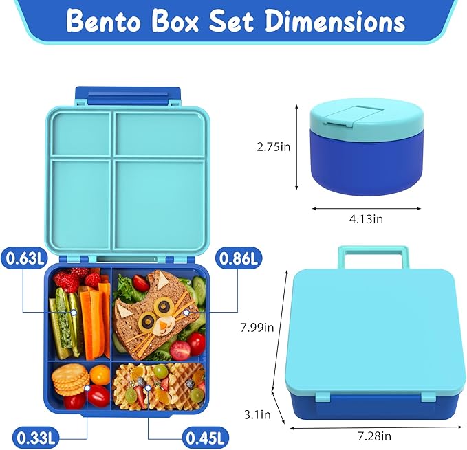 LOHASOK Bento Lunch Box for Kids with 8oz Soup Thermo,Blue