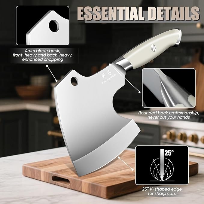 DRGSKL Meat Cleaver Heavy Duty - Bone Chopper, Hand Forged Kitchen Axe