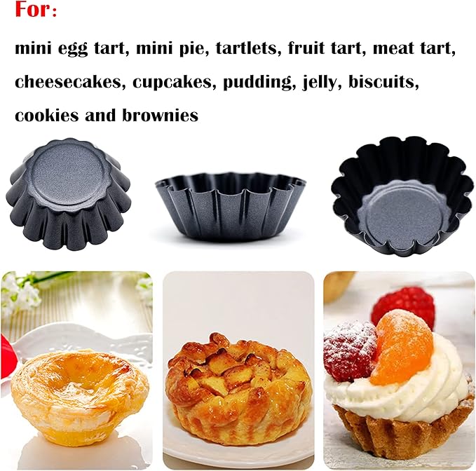 MGGi 12 Packs Egg Tart Mold, Bigger Size 3 x 0.9inch, Non-Stick Pan Carbon Steel Cake Molds, Mini Pie Mould, Muffin Cupcake Pudding Baking Cup Maker - for Pies, Chinese Egg Tart, Cakes