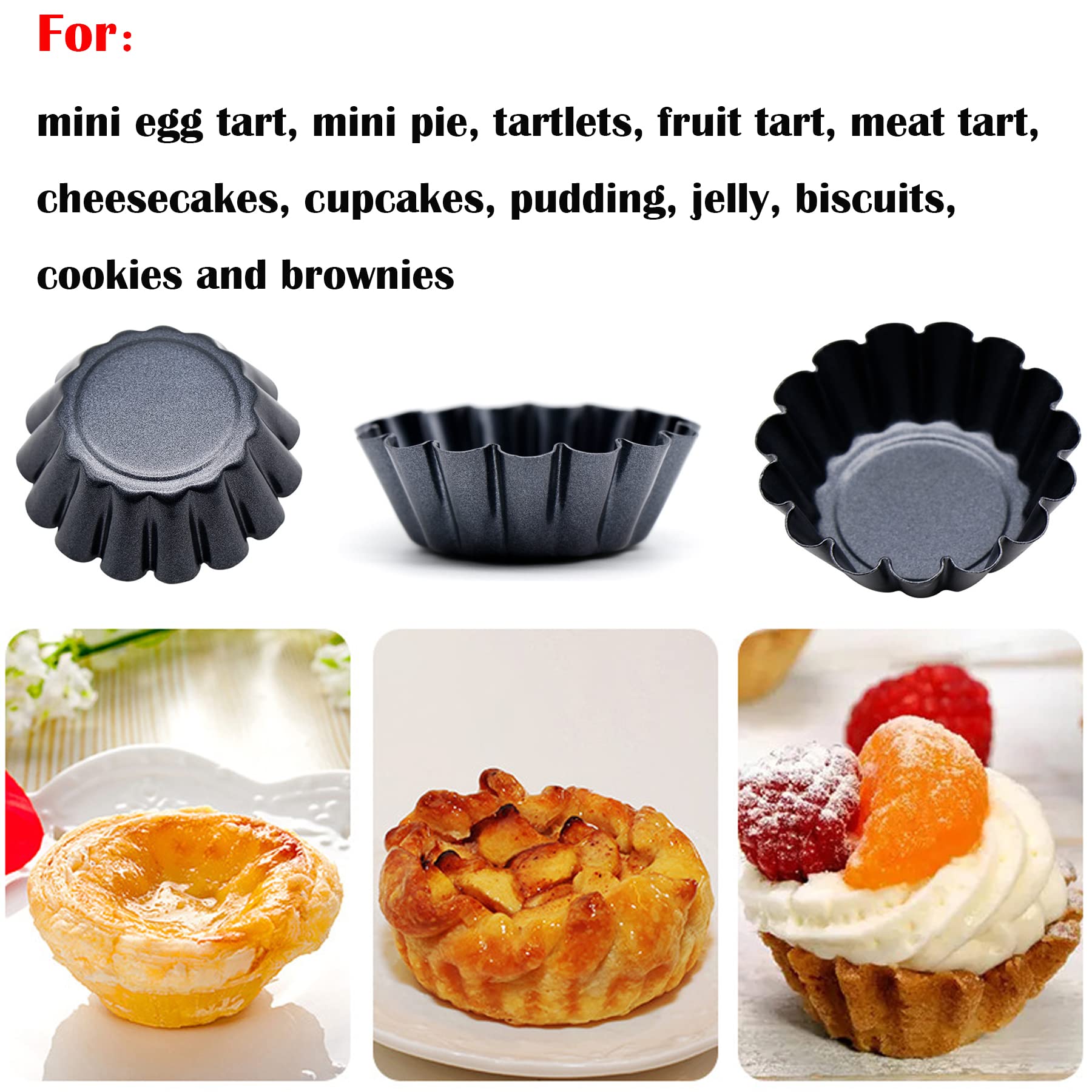 MGGi 12 Packs Egg Tart Mold, Bigger Size 3 x 0.9inch, Non-Stick Pan Carbon Steel Cake Molds, Mini Pie Mould, Muffin Cupcake Pudding Baking Cup Maker - for Pies, Chinese Egg Tart, Cakes