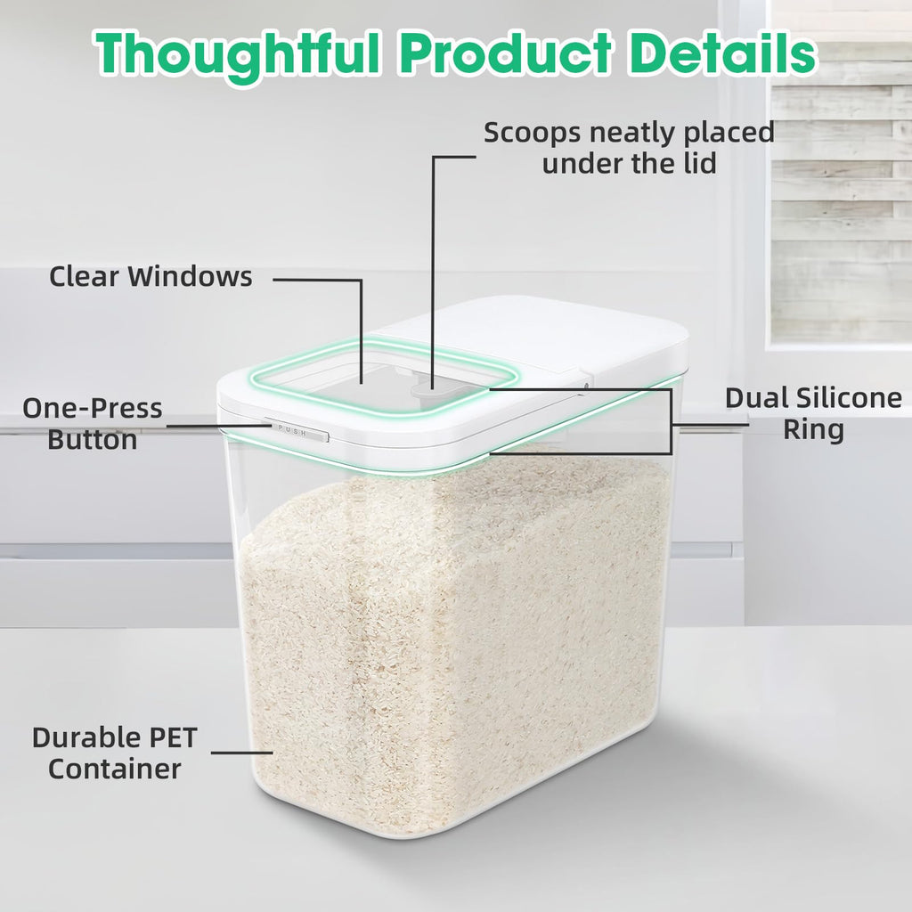 TBMax Rice Flour Storage Container with Automatic Flip-up Lid 25 Lbs | 12.68 Qt, Tall and Narrow Food Storage Flour Bin for Kitchen Pantry Organization, Pet Dog Cat Food Storage Container