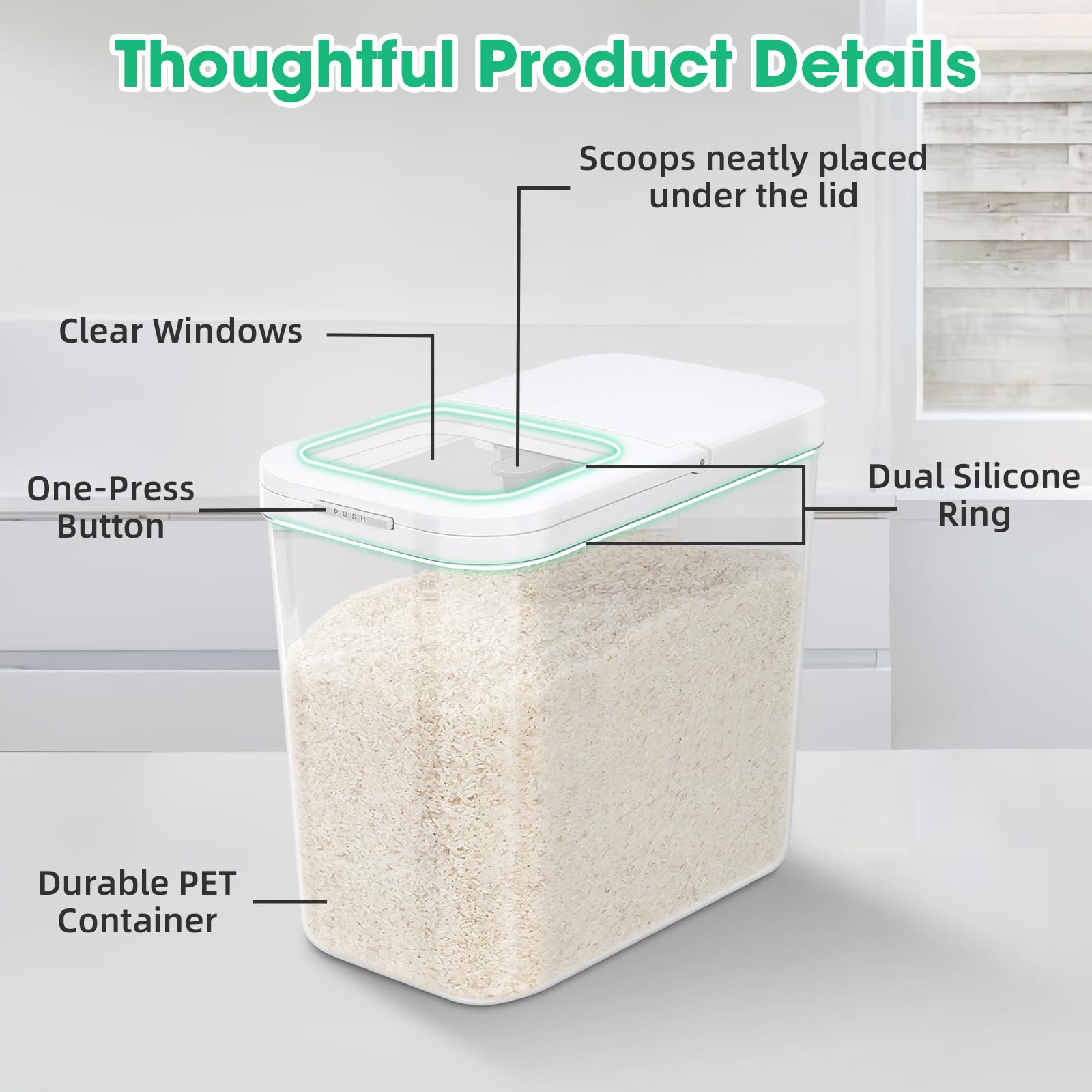 TBMax Rice Flour Storage Container with Automatic Flip-up Lid 25 Lbs | 12.68 Qt, Tall and Narrow Food Storage Flour Bin for Kitchen Pantry Organization, Pet Dog Cat Food Storage Container