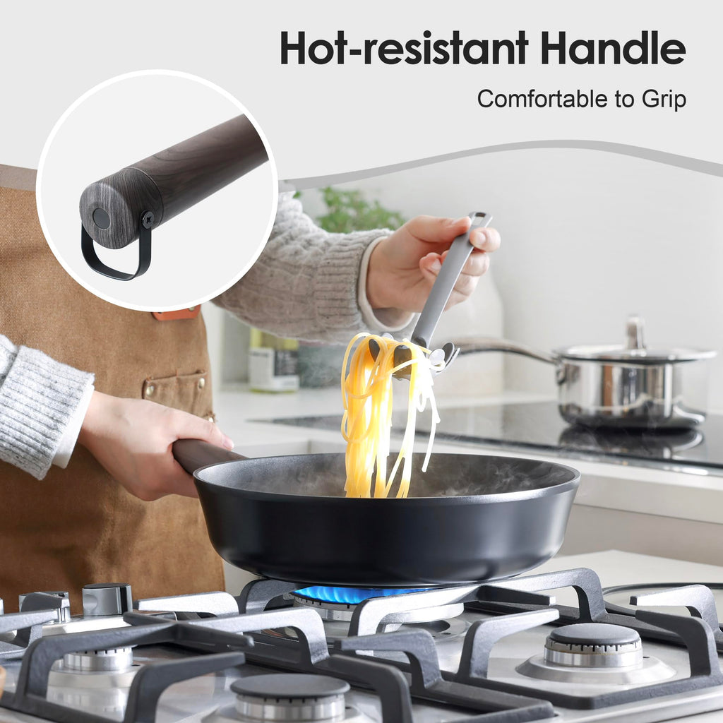 SENSARTE 15Pcs Nonstick Cookware Set Pots and Pans Set Kitchen Cooking Frying Pans with Stay-cool Handle, Dishwasher Safe, Induction Compatible, PFOA/PFOS Free, Black