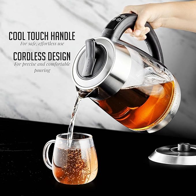 OVENTE 1.8L Glass Electric Kettle with Tea Infuser, Silver KG6610S