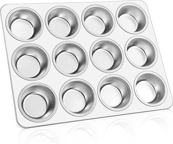 E-far Muffin Pan 12-Cup, Stainless Steel Cupcake Pan for Oven