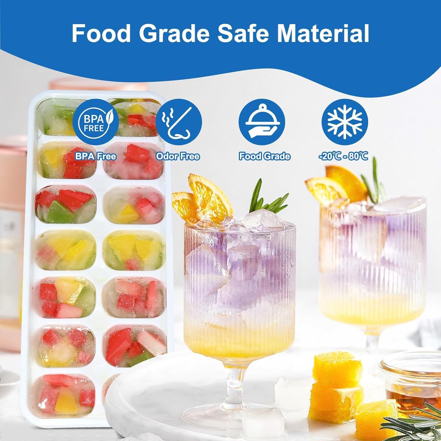 Weftnom Ice Cube Trays with Lids for Freezer, 4 Pack Silicone Set, 56 Cubes