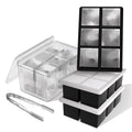Samuelworld Large Ice Cube Tray with Lid and Bin: 2 Inch Silicone Old Fashioned Ice Cube Mold with Lid and Bin, Big Square Ice Cube Maker for Whiskey-3 Pack (With Ice Tong)