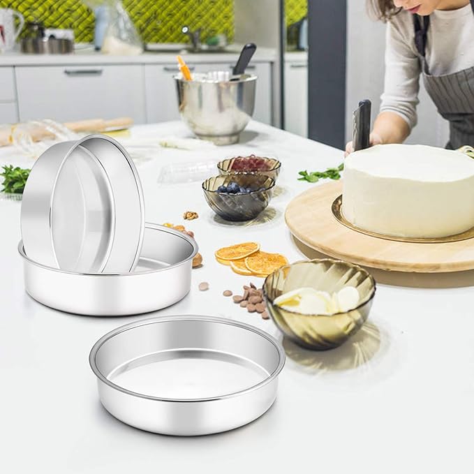 TeamFar 8 Inch Cake Pan, 3 Pcs Round Cake Pan Tier Cake Pan Set