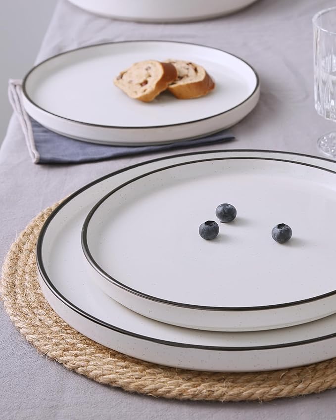Famiware Nebula 24-Piece Dinnerware Set, White with Black Rim
