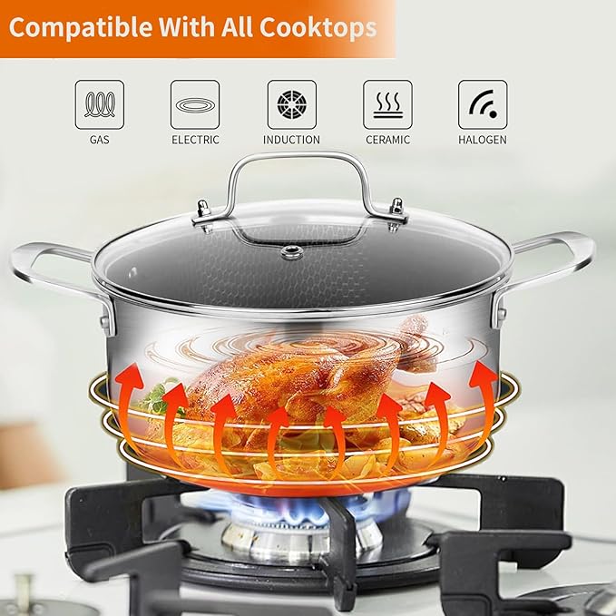 DELARLO Tri-Ply Non Stick 5 Quart Stainless Steel Stock Pot Heavy Duty