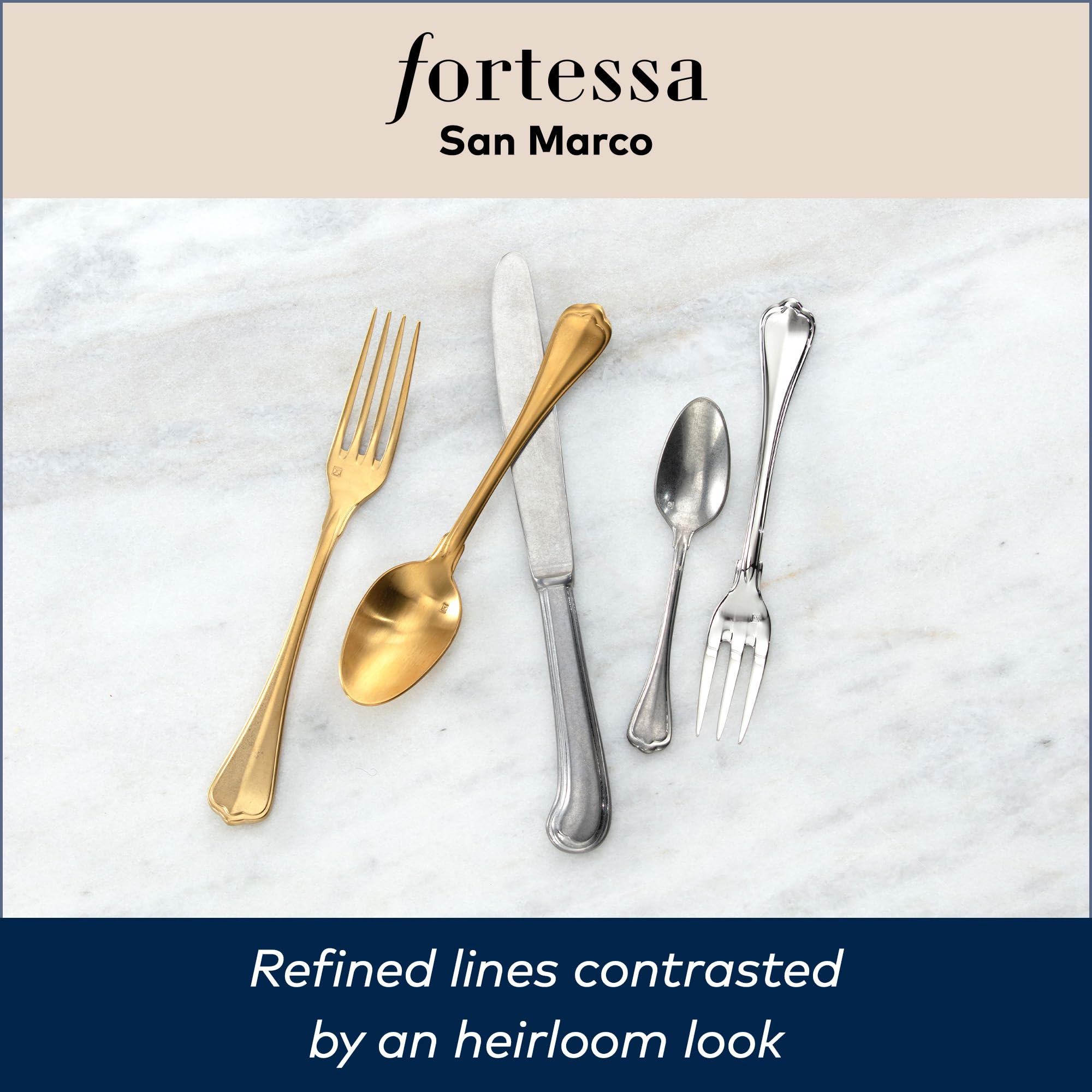 FORTESSA San Marco 18/10 Stainless Steel Flatware, 20 Piece Place Setting With Table Knives, Forks and Spoons (Service For 4), Dishwasher Safe, Antiqued