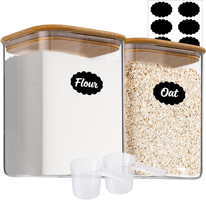 Xoniwis 2-Pack 3.4Qt Large Glass Flour Sugar Storage Containers with Lids